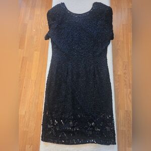 Vintage Stenay Black Silk Beaded Sequine Cocktail Dres S Short Sleeve 10P